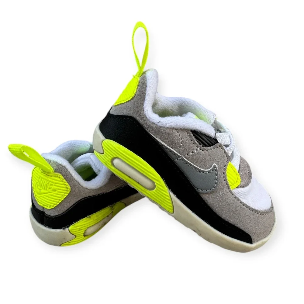 Nike Air Max 90 Crib Shoes Gray Neon Yellow Sz 3C